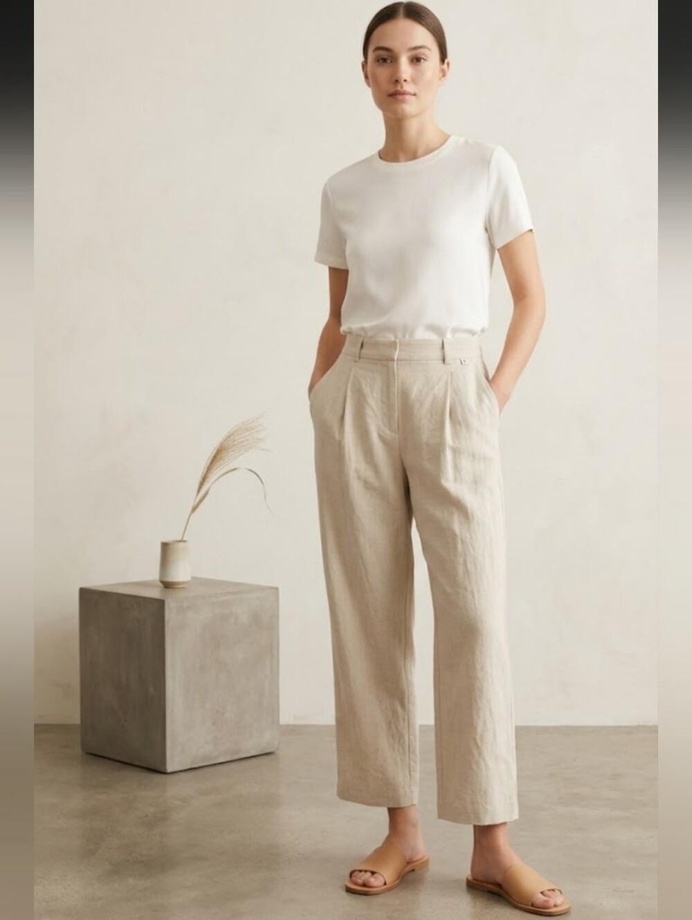 EVERLANE Organic Tencel Cotton Relaxed Trouser Pants Ankle Wide Leg Sz4 Mid-Rise